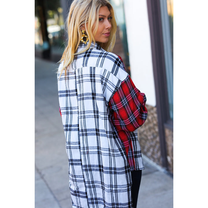 Holiday Red & White Plaid Color Block Hi Lo Shacket