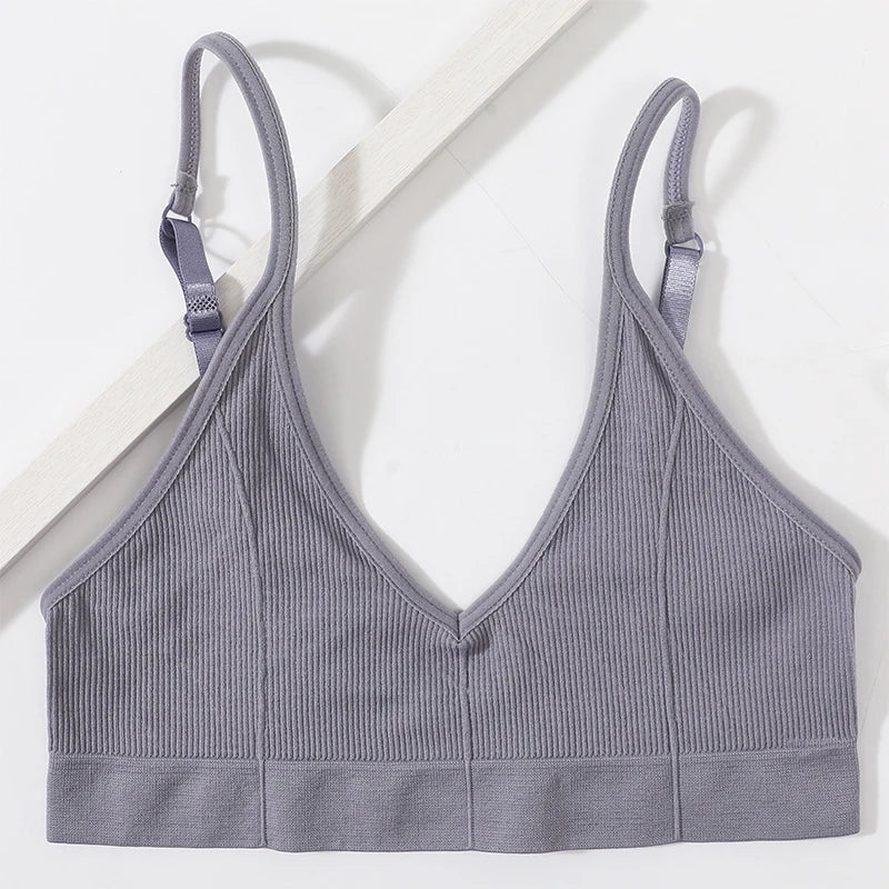 Backless Bralette Adjust Strap Bandeau Ribbed Sports Bra - www.SharpDuds.com