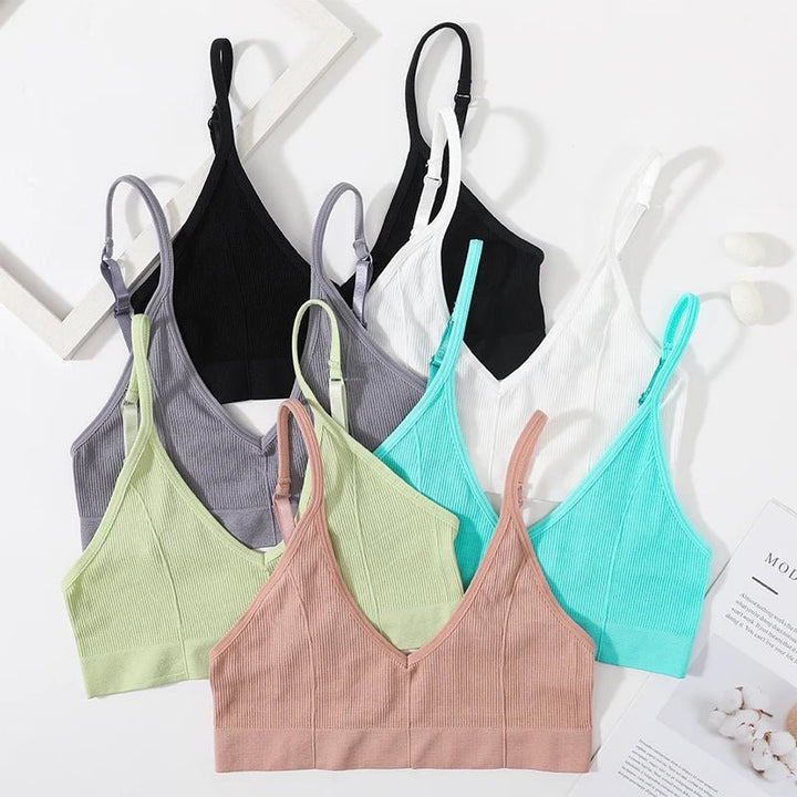 Backless Bralette Adjust Strap Bandeau Ribbed Sports Bra - www.SharpDuds.com