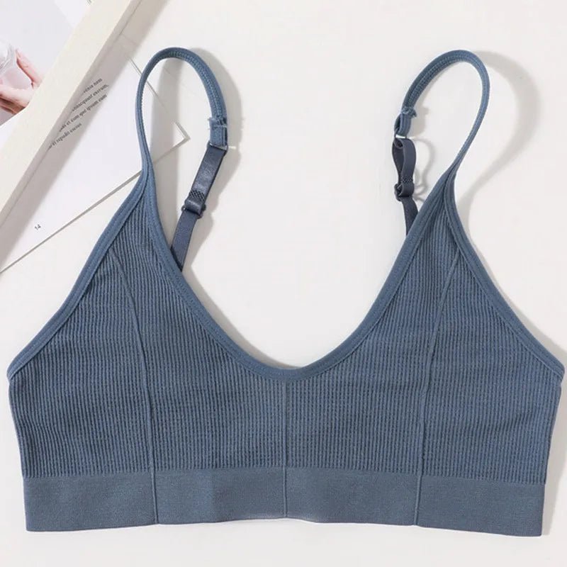 Backless Bralette Adjust Strap Bandeau Ribbed Sports Bra - www.SharpDuds.com