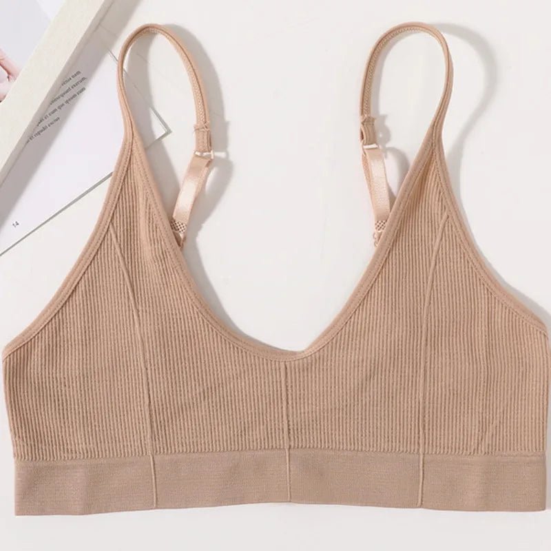 Backless Bralette Adjust Strap Bandeau Ribbed Sports Bra - www.SharpDuds.com