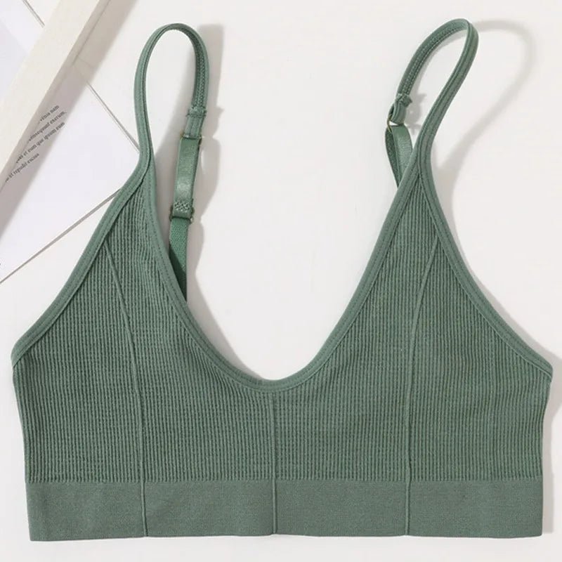 Backless Bralette Adjust Strap Bandeau Ribbed Sports Bra - www.SharpDuds.com