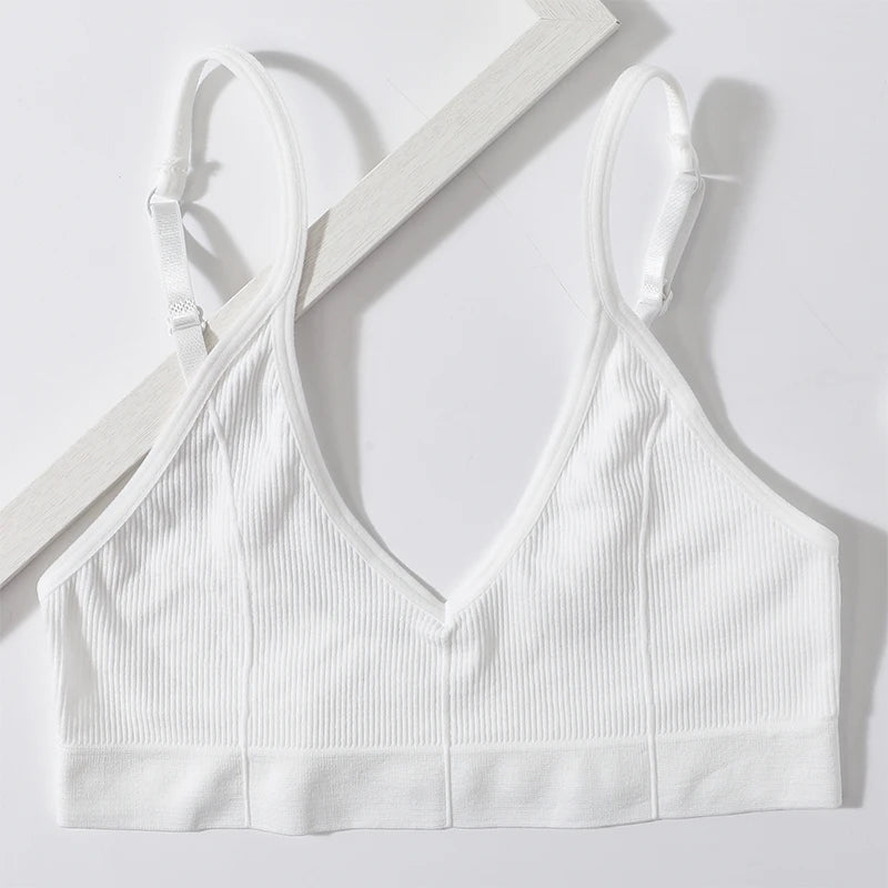 Backless Bralette Adjust Strap Bandeau Ribbed Sports Bra - www.SharpDuds.com