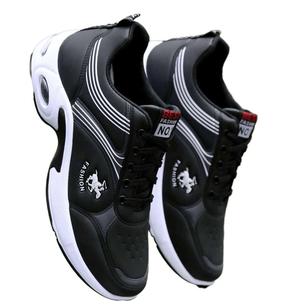 Black Leather Casual Vulcanized Sneakers - www.SharpDuds.com