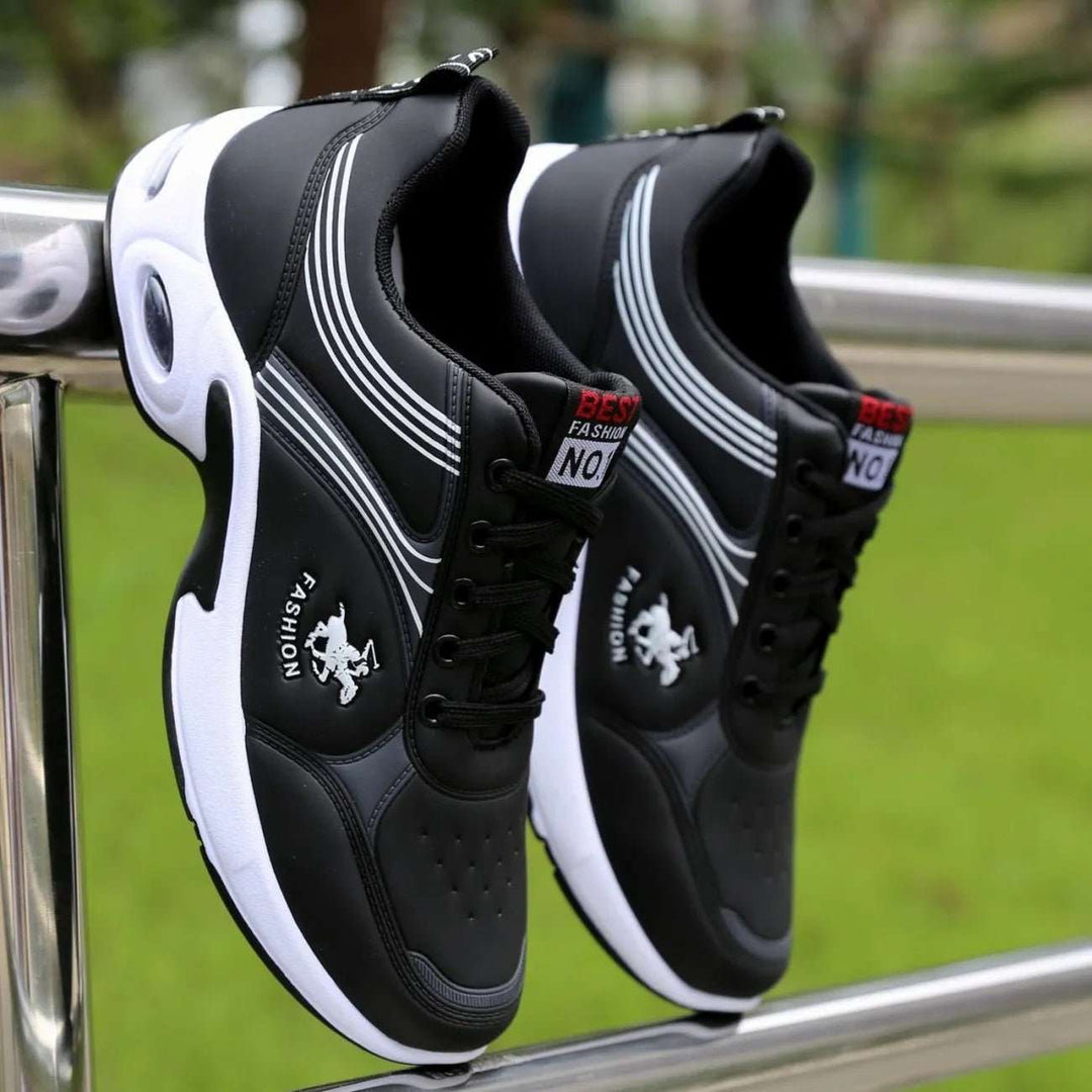 Black Leather Casual Vulcanized Sneakers - www.SharpDuds.com