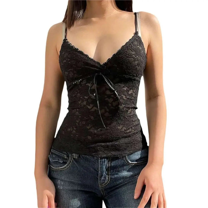 Black See Through Lace Cami Crop Tops - www.SharpDuds.com