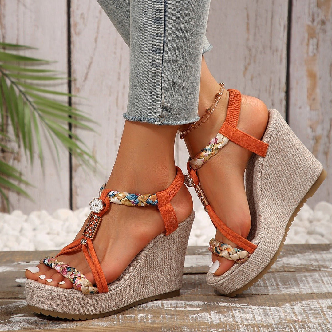 Braided Strap Wedge Sandals - SharpDuds