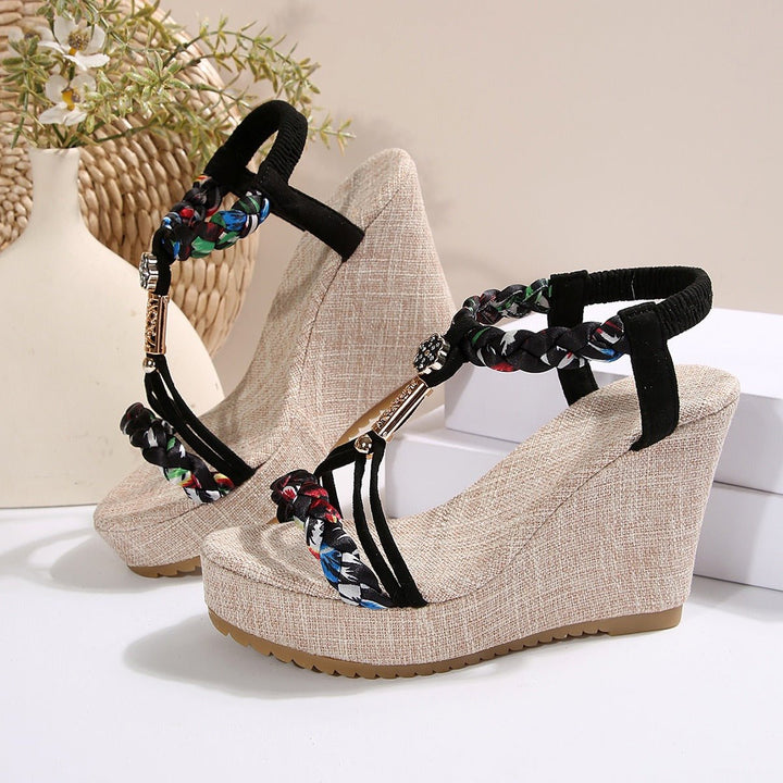 Braided Strap Wedge Sandals - SharpDuds