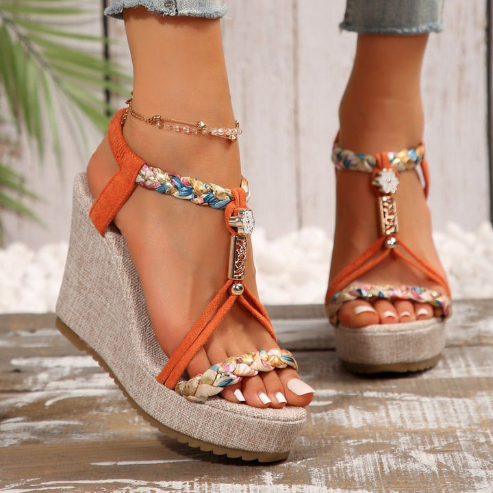 Braided Strap Wedge Sandals - SharpDuds