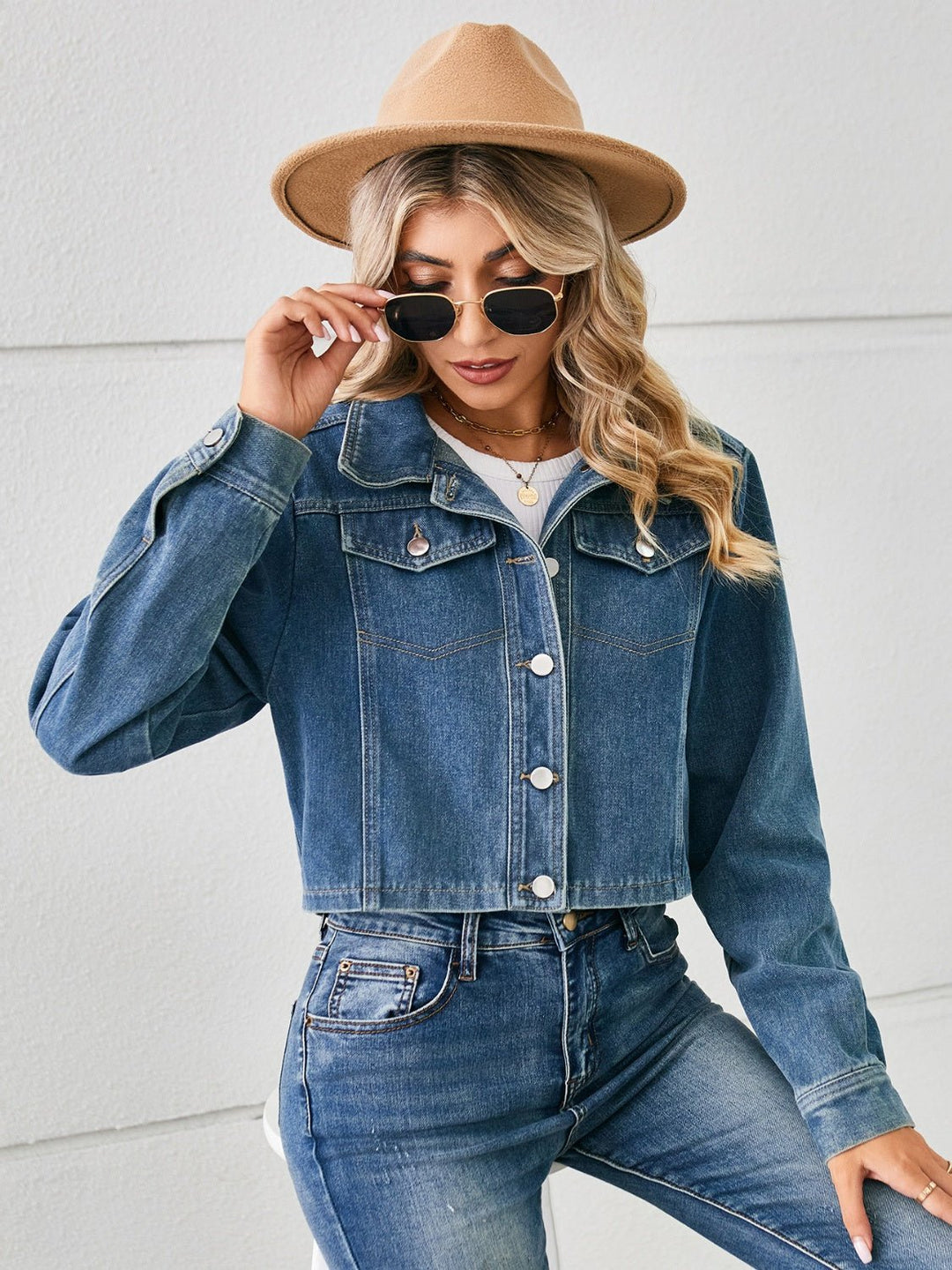 Button Up Long Sleeve Denim Jacket - SharpDuds