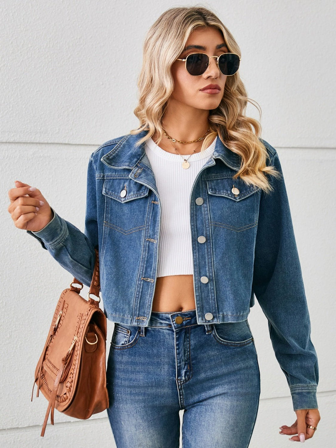 Button Up Long Sleeve Denim Jacket - SharpDuds