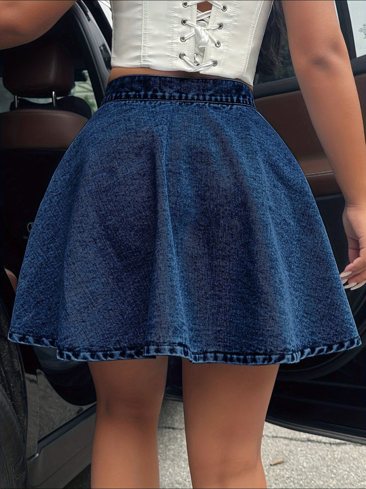 Buttoned Mini Denim Skirt - SharpDuds