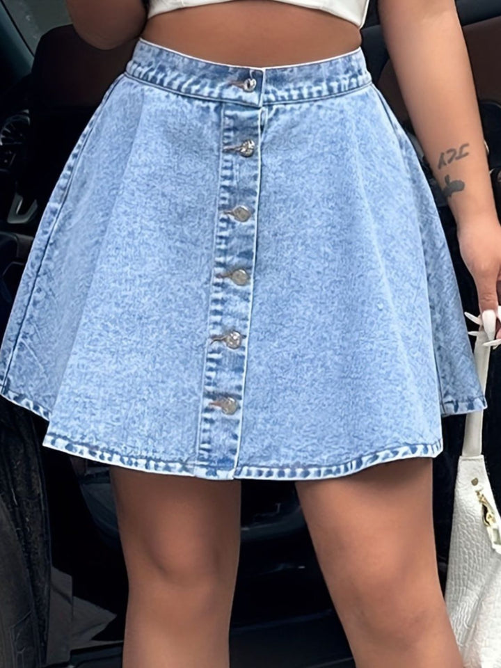 Buttoned Mini Denim Skirt - SharpDuds