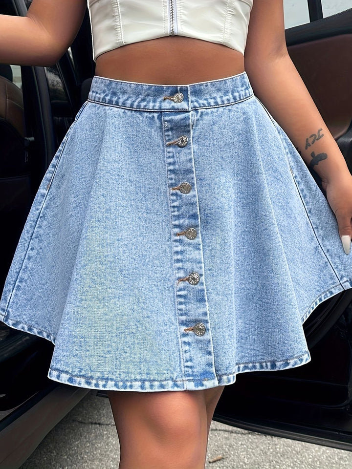 Buttoned Mini Denim Skirt - SharpDuds