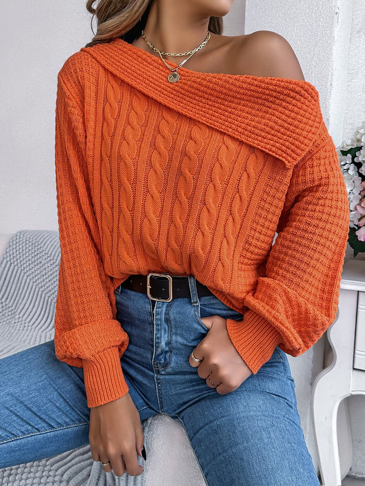 Cable - Knit One Shoulder Long Sleeve Sweater - SharpDuds