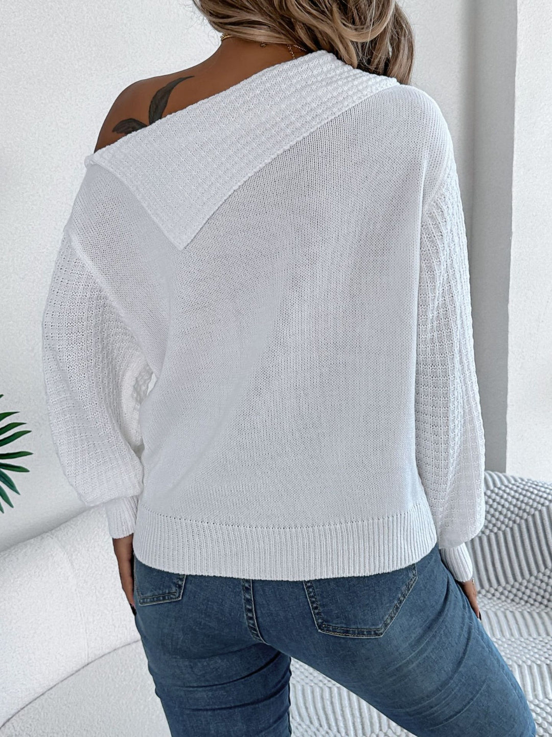 Cable - Knit One Shoulder Long Sleeve Sweater - SharpDuds