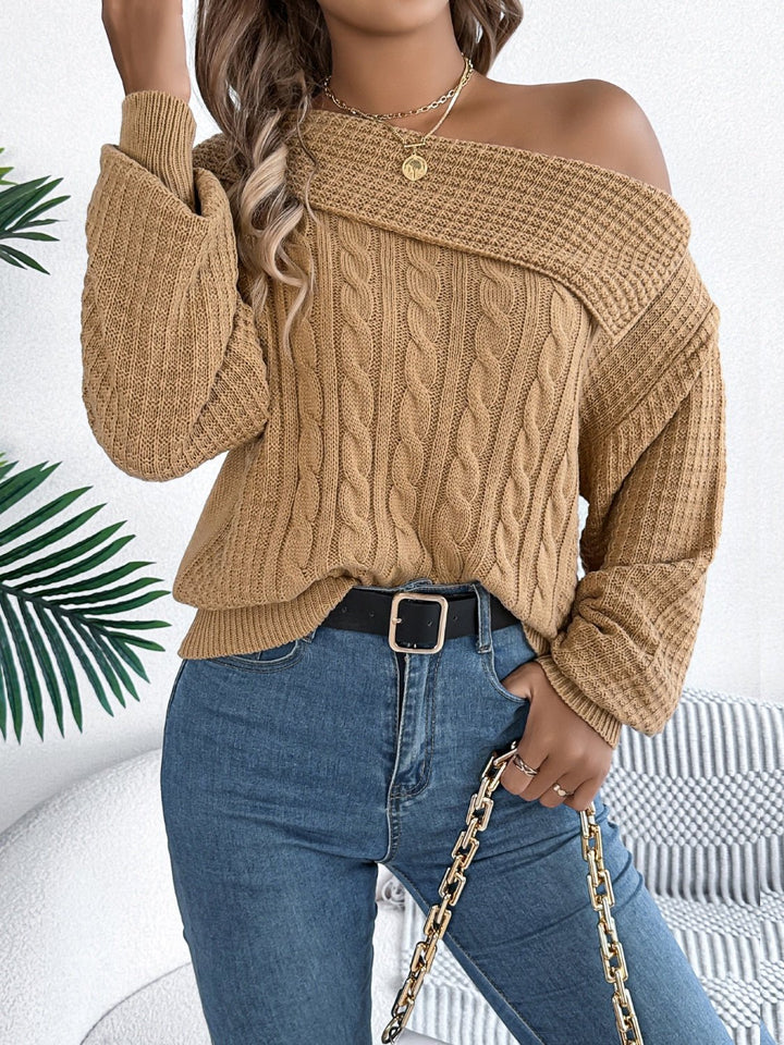 Cable - Knit One Shoulder Long Sleeve Sweater - SharpDuds