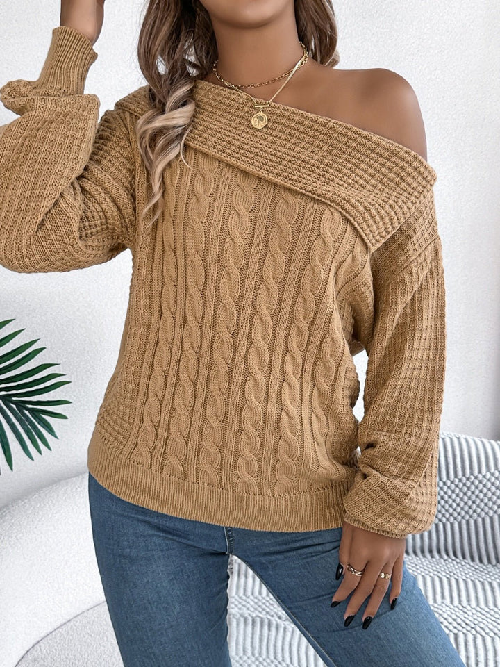 Cable - Knit One Shoulder Long Sleeve Sweater - SharpDuds