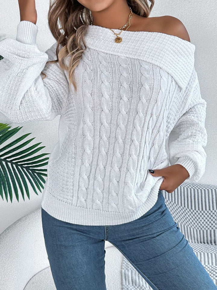 Cable - Knit One Shoulder Long Sleeve Sweater - SharpDuds