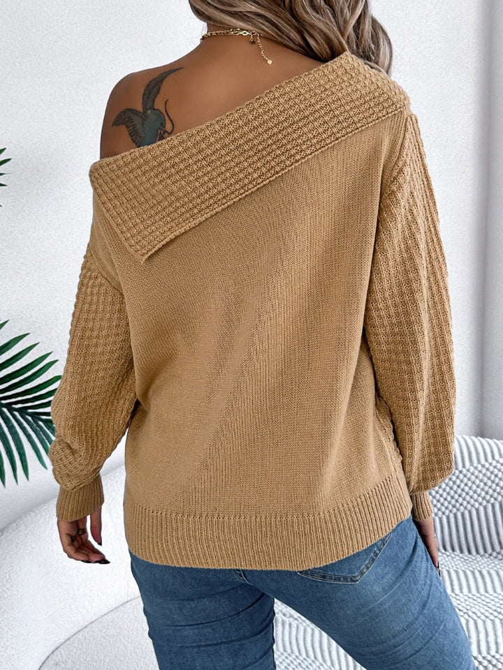 Cable - Knit One Shoulder Long Sleeve Sweater - SharpDuds