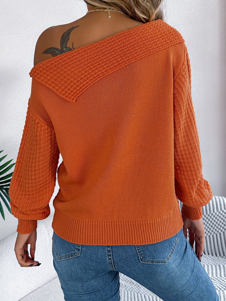 Cable - Knit One Shoulder Long Sleeve Sweater - SharpDuds