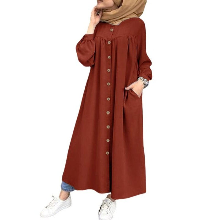 Cardigan Long Sleeve Stand Collar Swing Dress - SharpDuds.com