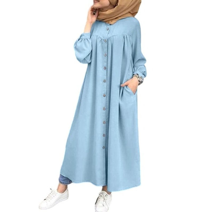 Cardigan Long Sleeve Stand Collar Swing Dress - SharpDuds.com