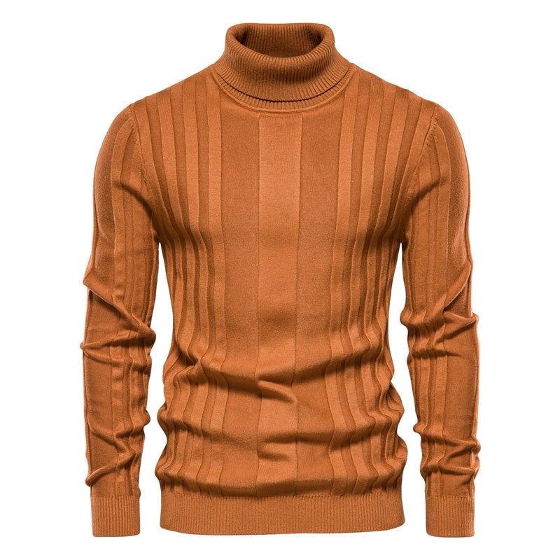 Casual High-neck Solid Color Warm Striped Sweater - SharpDuds.com