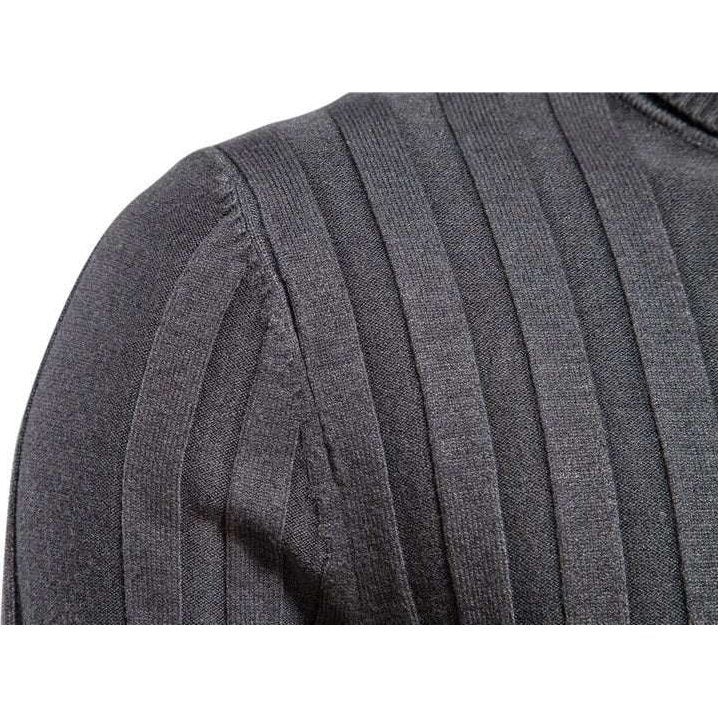 Casual High-neck Solid Color Warm Striped Sweater - www.SharpDuds.com