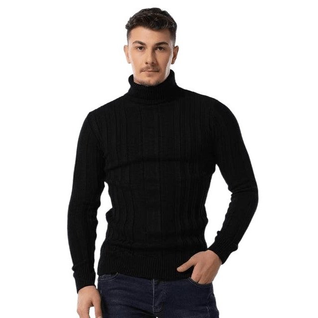 Casual High-neck Solid Color Warm Striped Sweater - SharpDuds.com