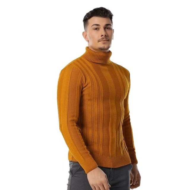 Casual High-neck Solid Color Warm Striped Sweater - SharpDuds.com