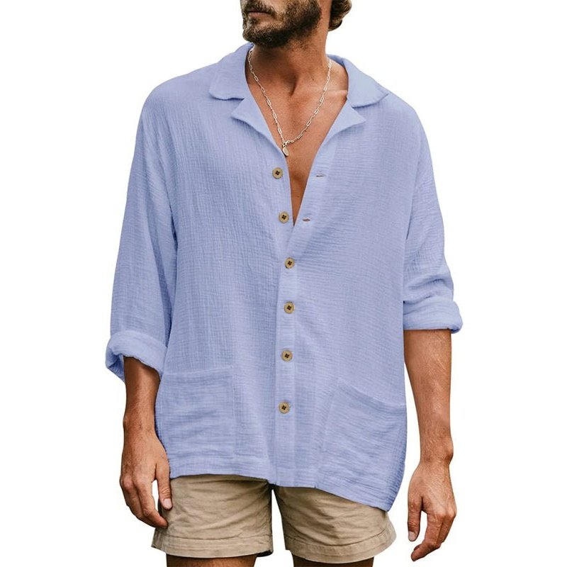 Casual Lapel Long Sleeve Shirt Solid Color Shirt - SharpDuds.com