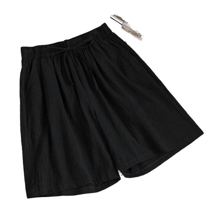 Casual Solid Cotton High Waist Linen Shorts - SharpDuds.com