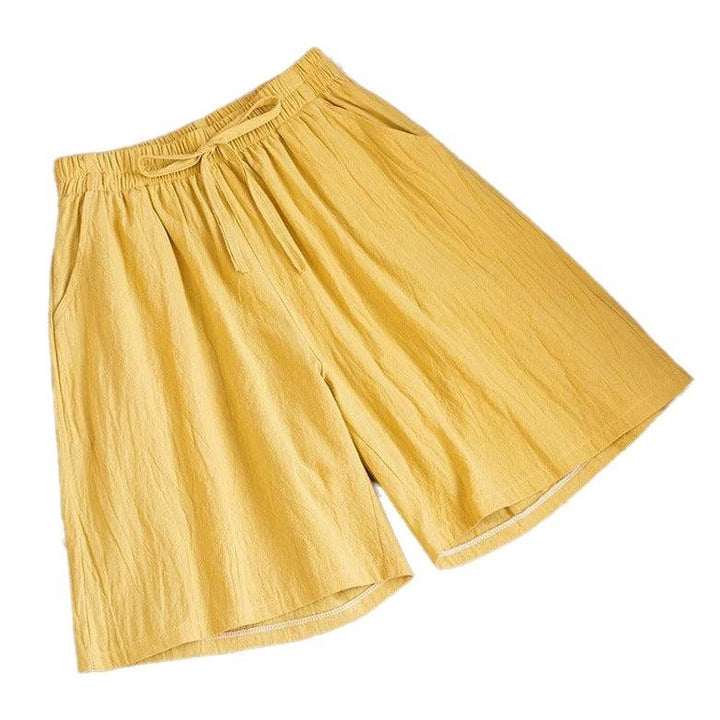 Casual Solid Cotton High Waist Linen Shorts - SharpDuds.com