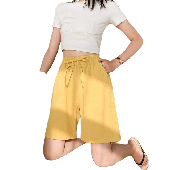 Casual Solid Cotton High Waist Linen Shorts - SharpDuds.com