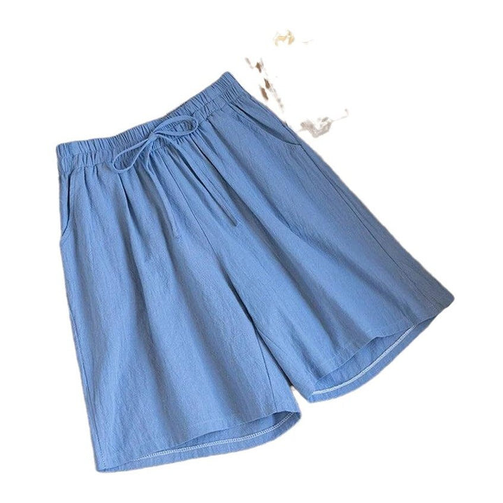 Casual Solid Cotton High Waist Linen Shorts - SharpDuds.com