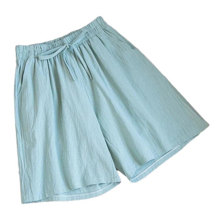 Casual Solid Cotton High Waist Linen Shorts - SharpDuds.com