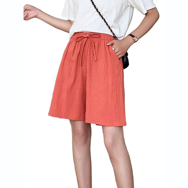 Casual Solid Cotton High Waist Linen Shorts - SharpDuds.com