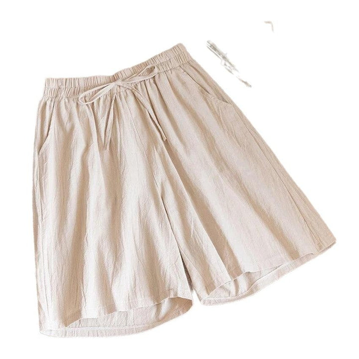 Casual Solid Cotton High Waist Linen Shorts - SharpDuds.com