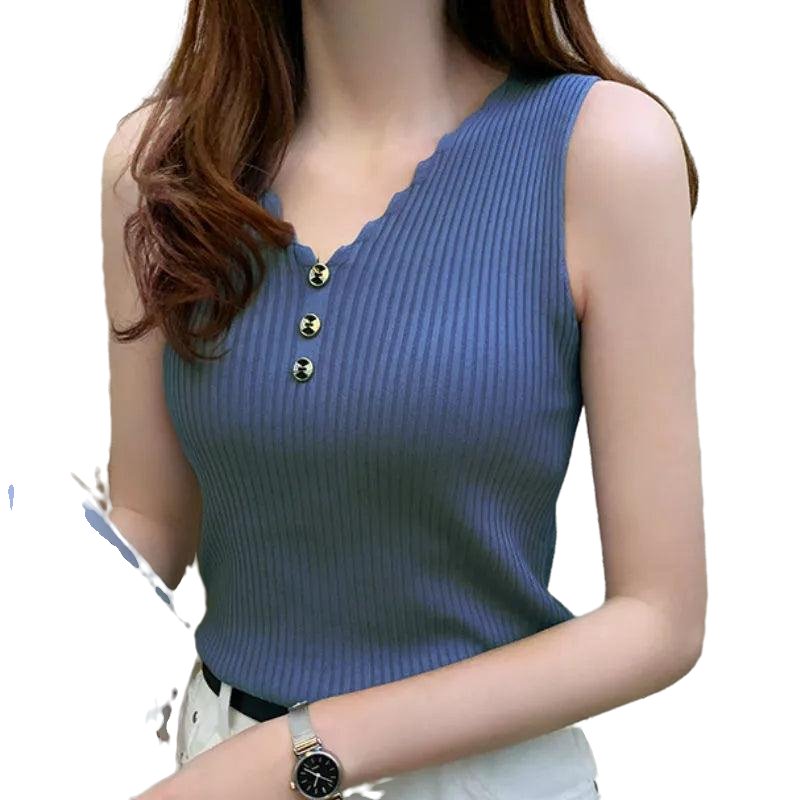 Casual V-Neck Vest Knitted Fashion Sleeveless Tee - SharpDuds.com