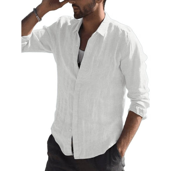 Casual White Linen Long Sleeve Cotton Shirt - SharpDuds.com