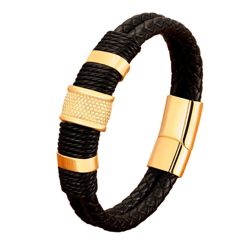 Classic Stainless Steel Woven Leather Rope Wrap Bracelet - SharpDuds.com