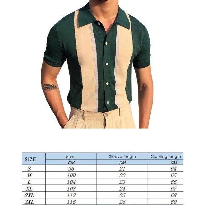 Collision T-Shirt Single-Breasted Cardigan Knitted Short-Sleeved Polo Shirt - SharpDuds.com