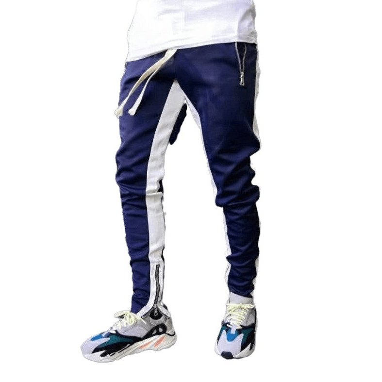 Color-Block Double-Pocket Multi-Zipper Sports Pants - SharpDuds.com