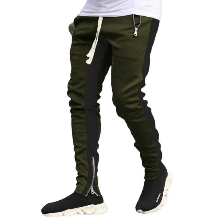 Color-Block Double-Pocket Multi-Zipper Sports Pants - SharpDuds.com