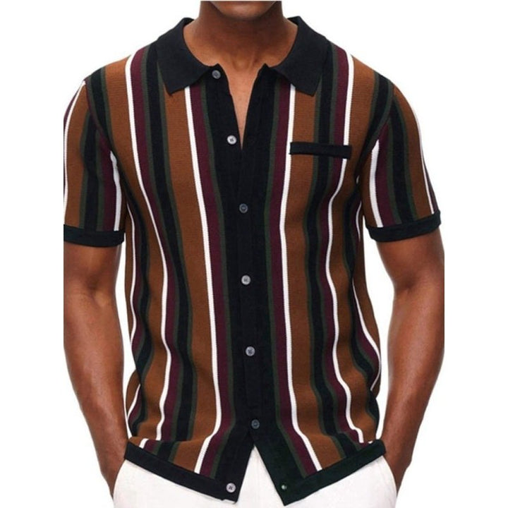 Color Contrast Stripe Short Sleeve Shirt - SharpDuds.com