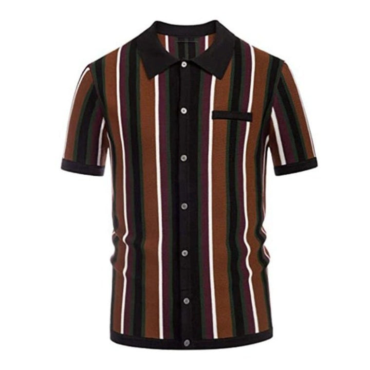 Color Contrast Stripe Short Sleeve Shirt - SharpDuds.com