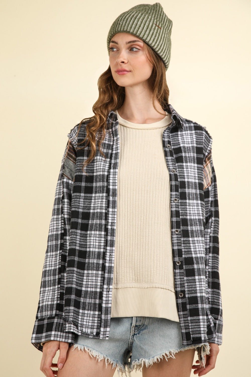 Contrast Plaid Raw Detail Shirt - SharpDuds