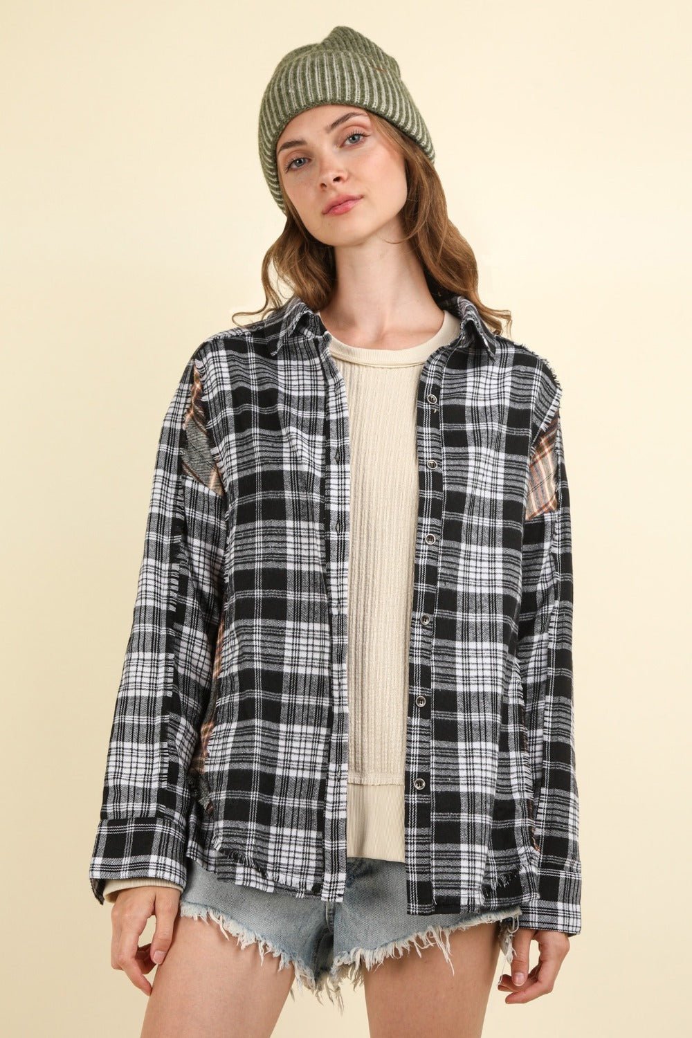 Contrast Plaid Raw Detail Shirt - SharpDuds