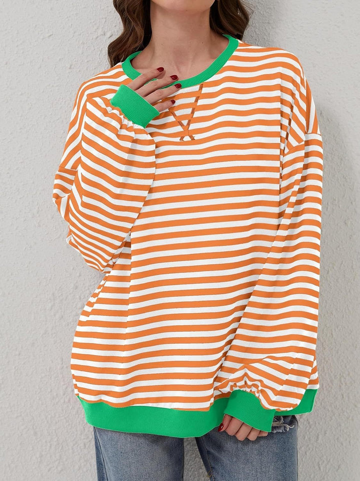 Contrast Striped Long Sleeve Sweatshirt - SharpDuds